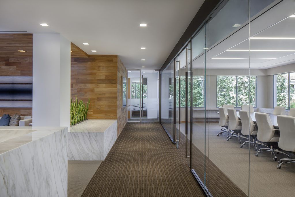 Westlake Village casual reception area interior design by Wirt Design Groups team